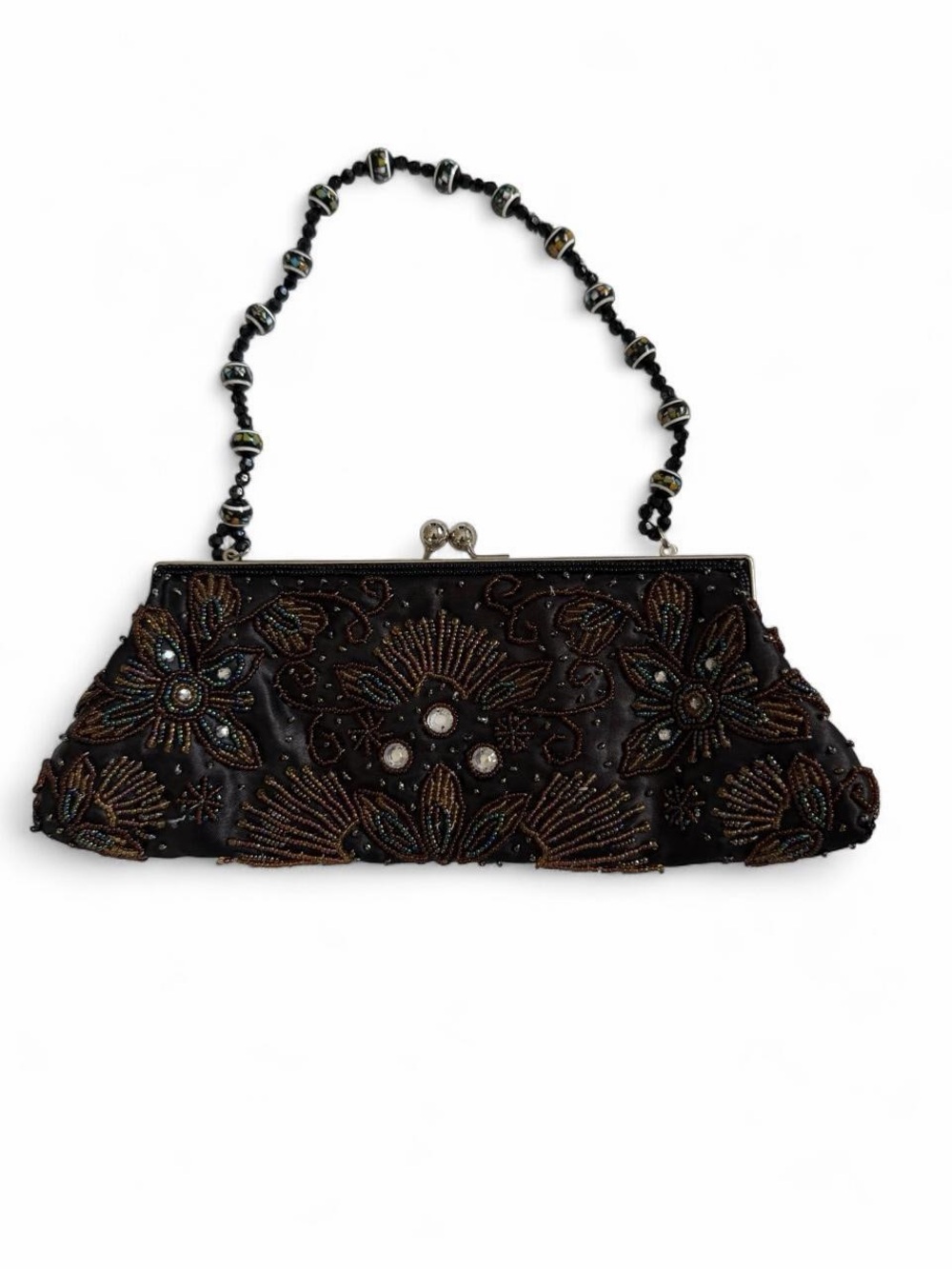 Beaded Floral Evening Clutch - Black